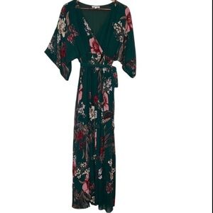 Baltic Born Kia Kimono Floral Maxi Dress Green Women’s Size Medium